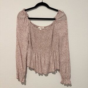 Urban Romantics Blush Pink Animal Print Smocked Long Sleeve Blouse Top